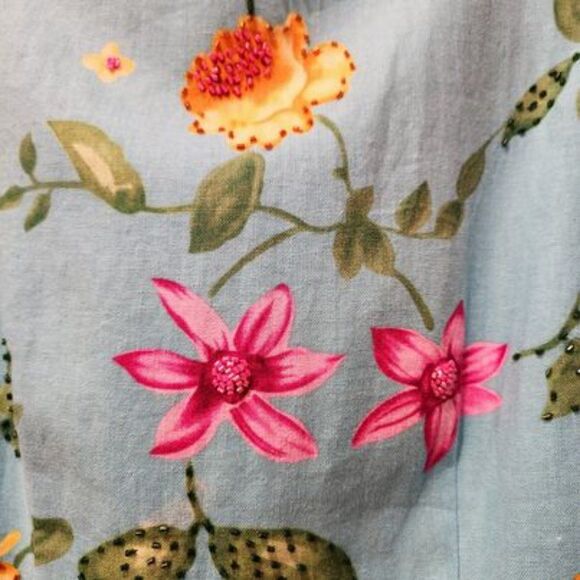 Coldwater Creek Aqua Beaded Linen Sleeveless Dress Sz 8 - Picture 5 of 7